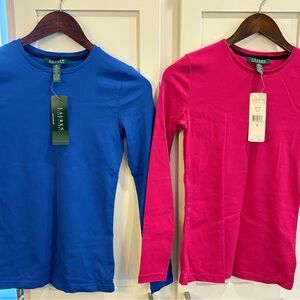 Lauren Ralph Lauren Long Sleeve Tees in Blue and Pink, XS